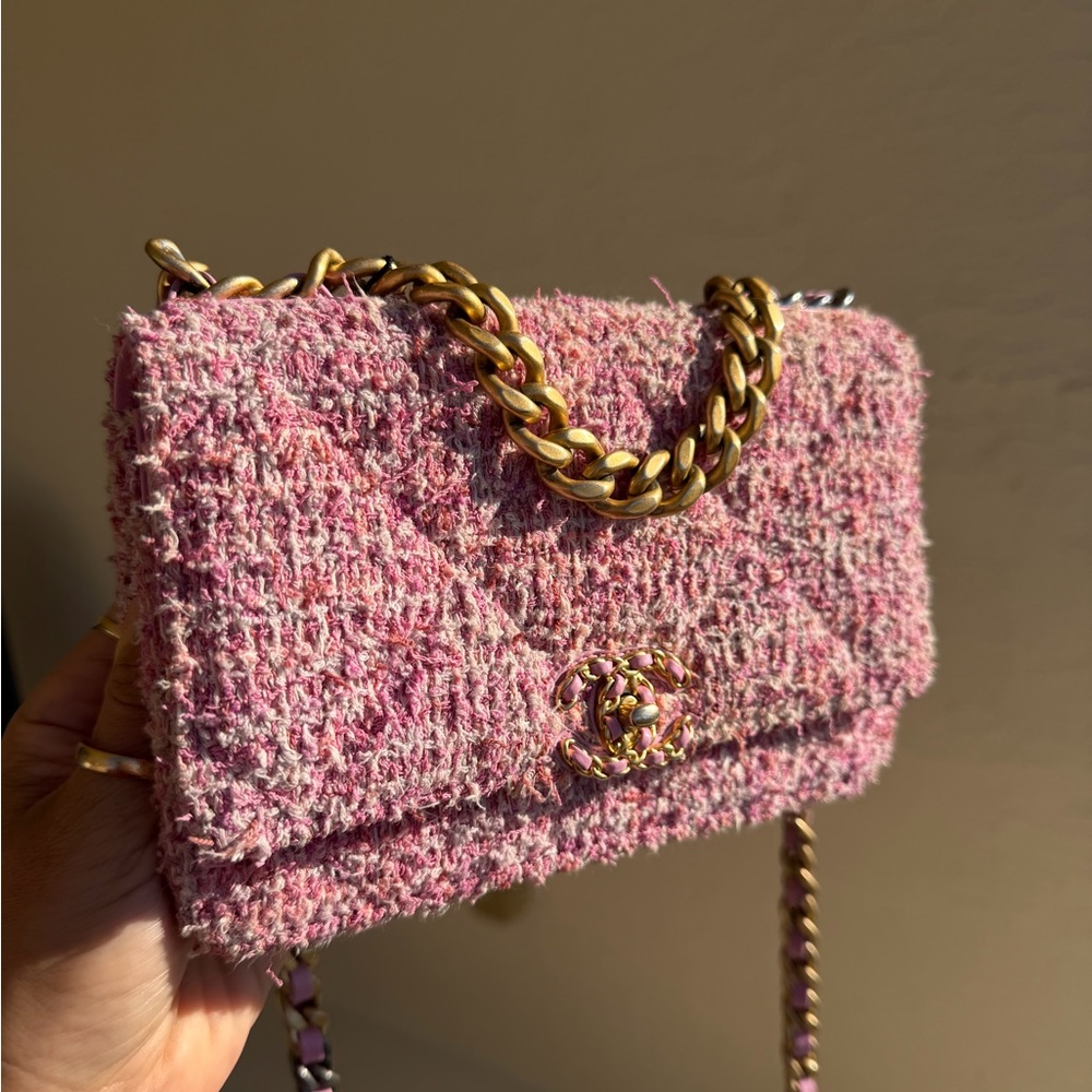 Chanel 19 RARE Tweed WOC Gold and Silver Chain Bag